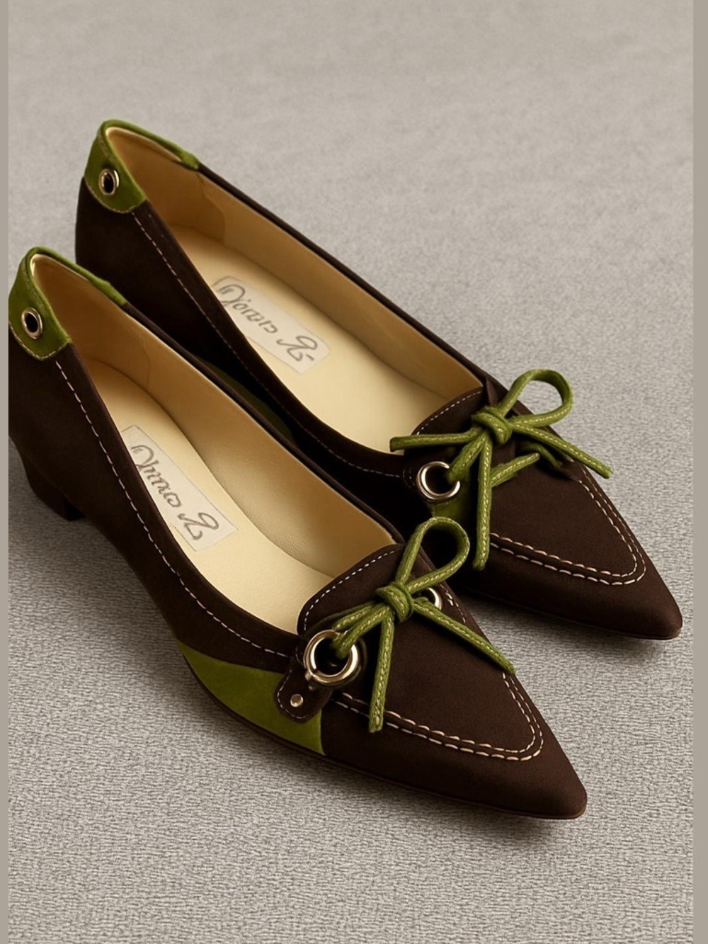 Women’s Diane B Milano Suede Green Brown Shoes Vintage Italy 38.5 Used - Picture 2 of 16